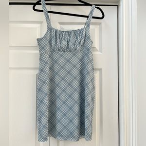 Social Tourist Blue and White plaid rouched dress